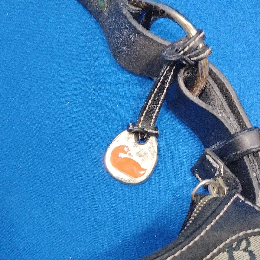 Vintage Dooney & Bourke Monogram Signature Black/Gray Canvas Leather Hobo Bag - Picture 2 of 9